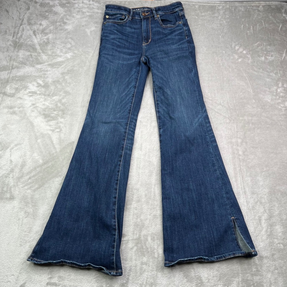 American Eagle Jeans Women 2 Blue Super Hi-Rise Flare Slit Hem Nxt Level Stretch